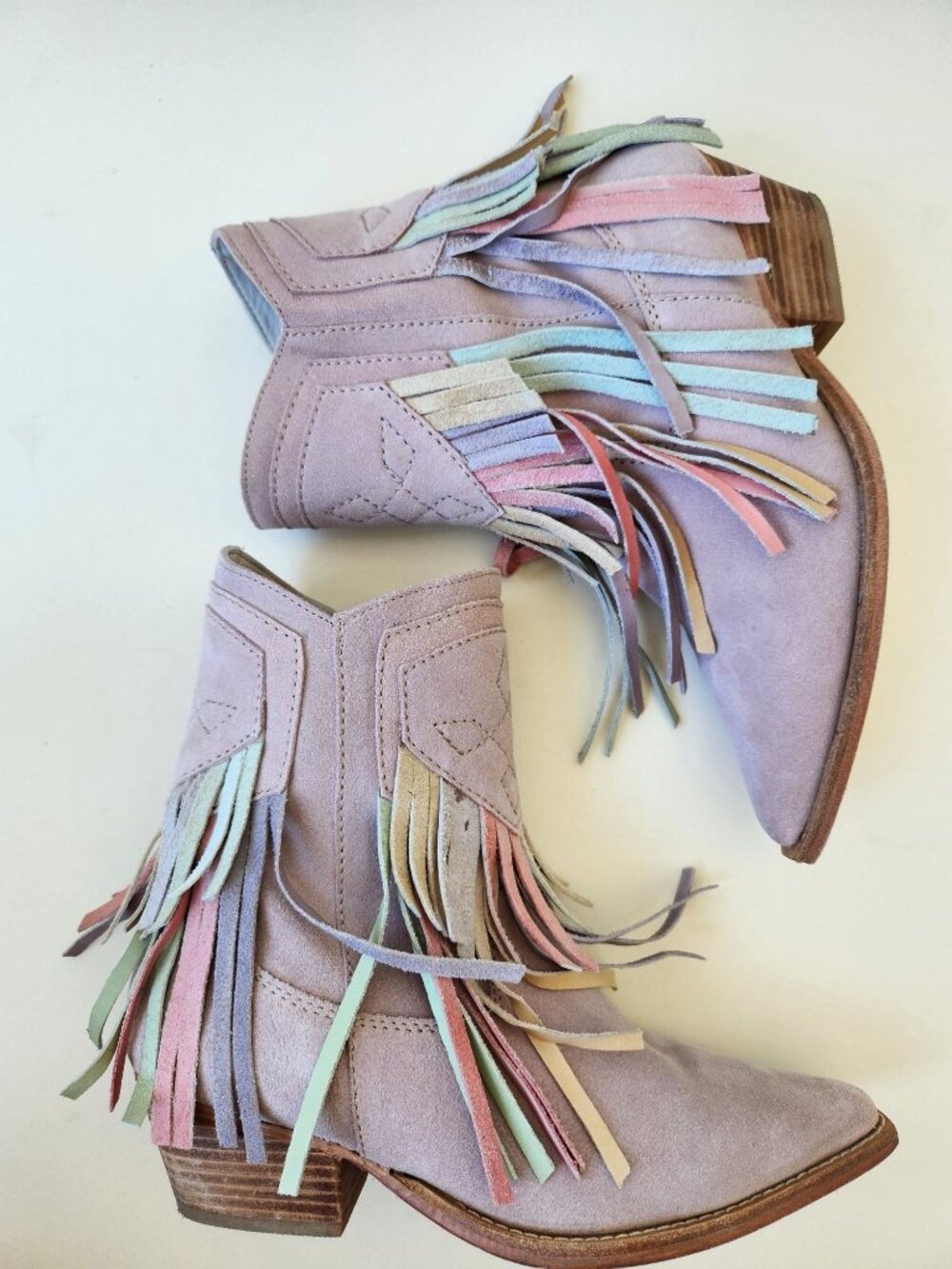 Free People Lawless Pastel Suede Fringe Western Boots Cowgirl Festival Boho Cute - Picture 2 of 13